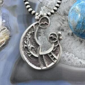 Gary Custer Navajo Sterling Silver Tufa Cast Mother & Child Pendant For Women